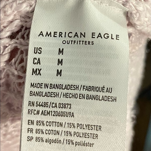 American Eagle Women's Open Stitch Knit Sweater Size M Pink V Neck Crochet - Picture 6 of 10